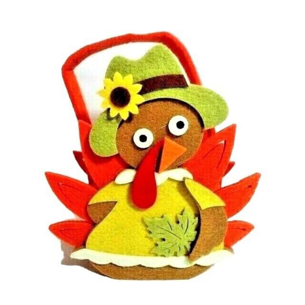 Turkey Felt Gift Treat Bag Holiday Party Supply Yellow Dress Hat Sunflower Gift
